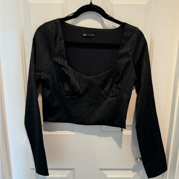 Zara Cropped Black Formal Top Size L - Picture 7 of 16